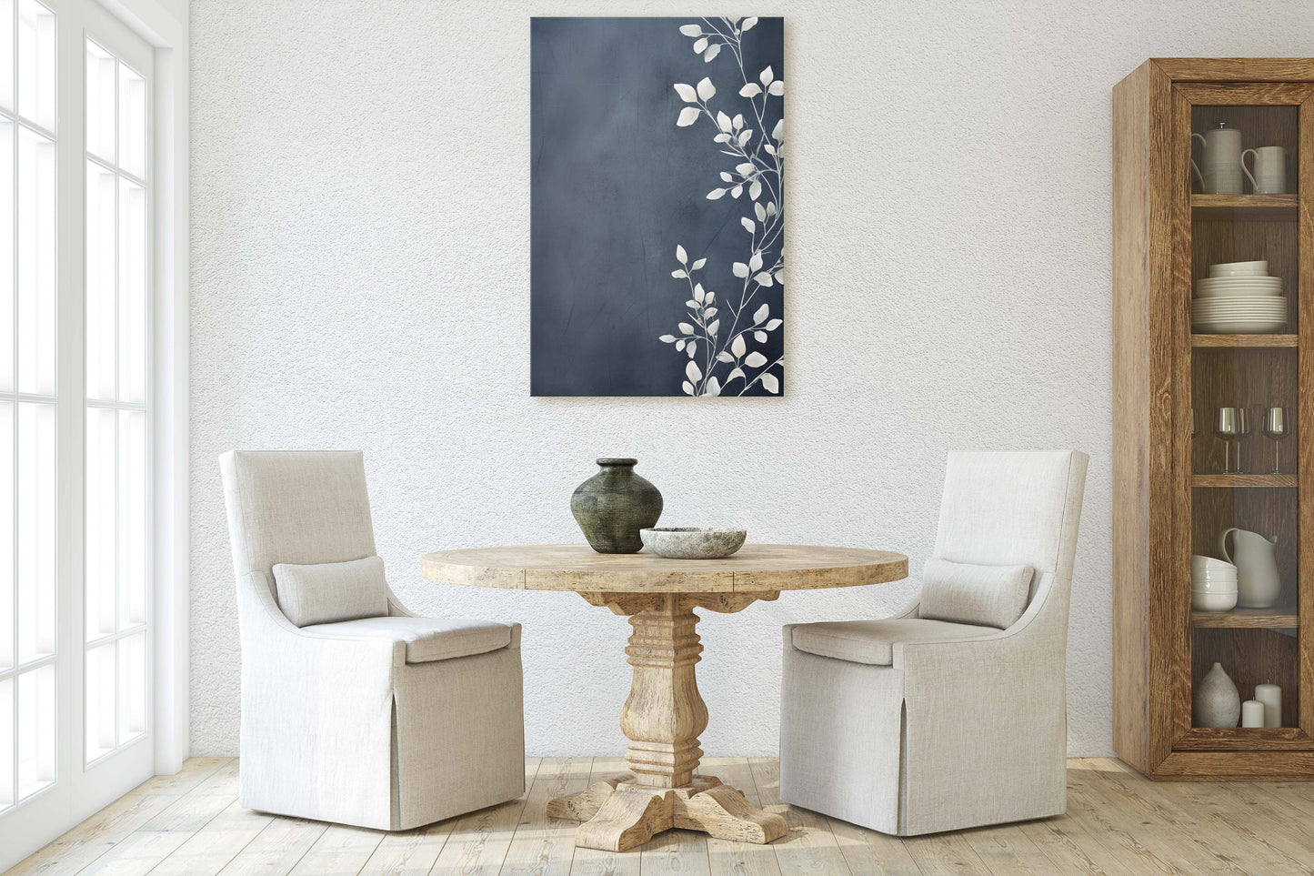 Botanical Print, Black and White, Minimalist Painting, Farmhouse Decor, Floral Wall Art, Framed Canvas, Wildflower Art