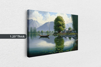 Lake Cottage Canvas Art Ready To Hang Large Print, Oil Painting, Landscape, Dali Lake India
