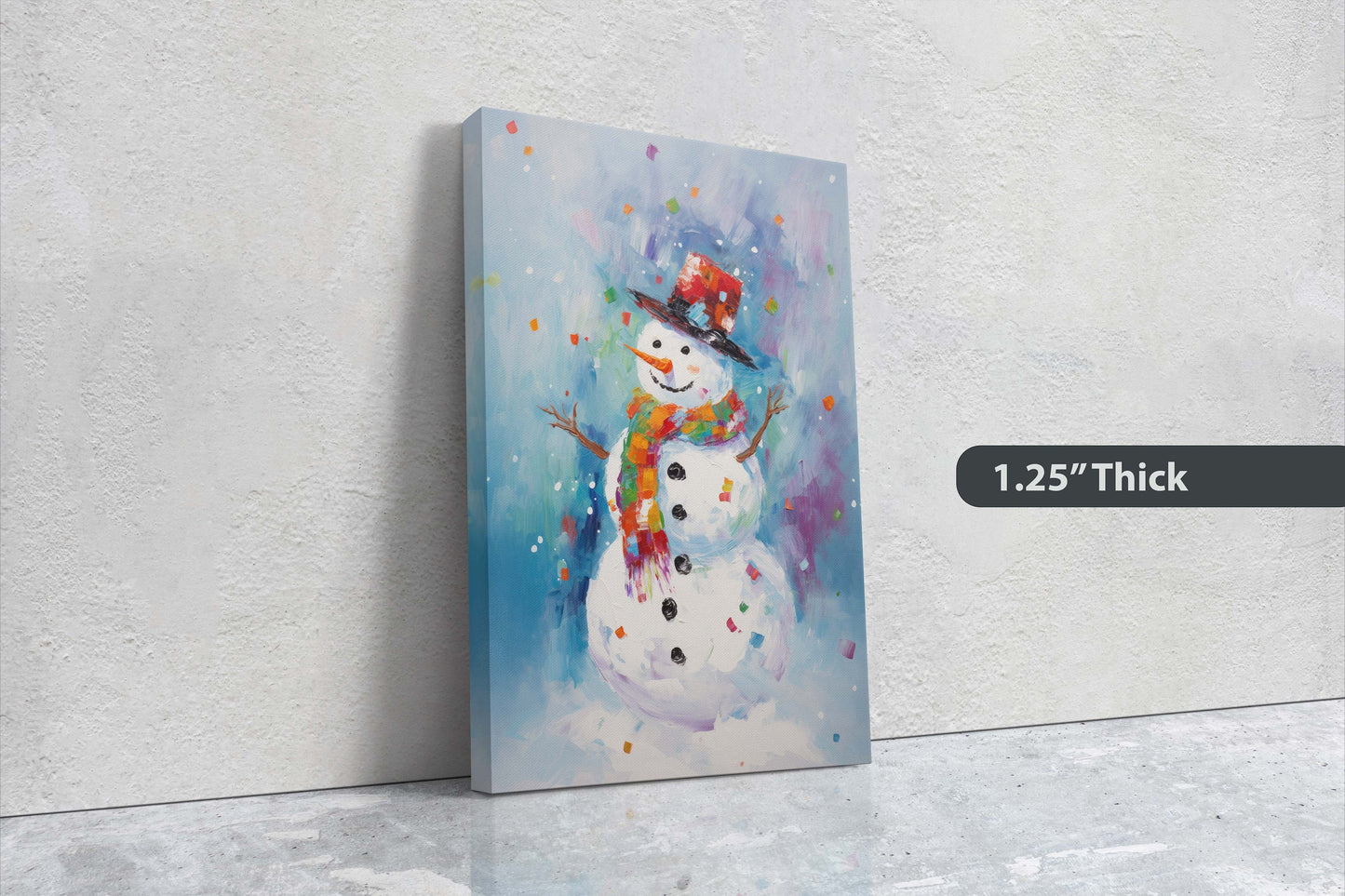 Colorful Snowman, Festive Winter Art, Holiday Decor, Christmas Print, Winter season, Framed Canvas, Snow man