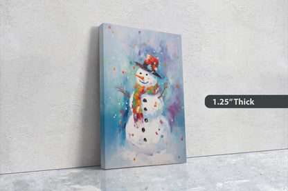 Colorful Snowman, Festive Winter Art, Holiday Decor, Christmas Print, Winter season, Framed Canvas, Snow man