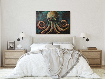 Cthulhu Painting, Evil Octopus, Scary Animal, Gothic Decor, Fantasy Creature