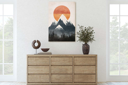 Mountain Sunrise, Contemporary Print, Linocut Print, Scandinavian Design, Modern