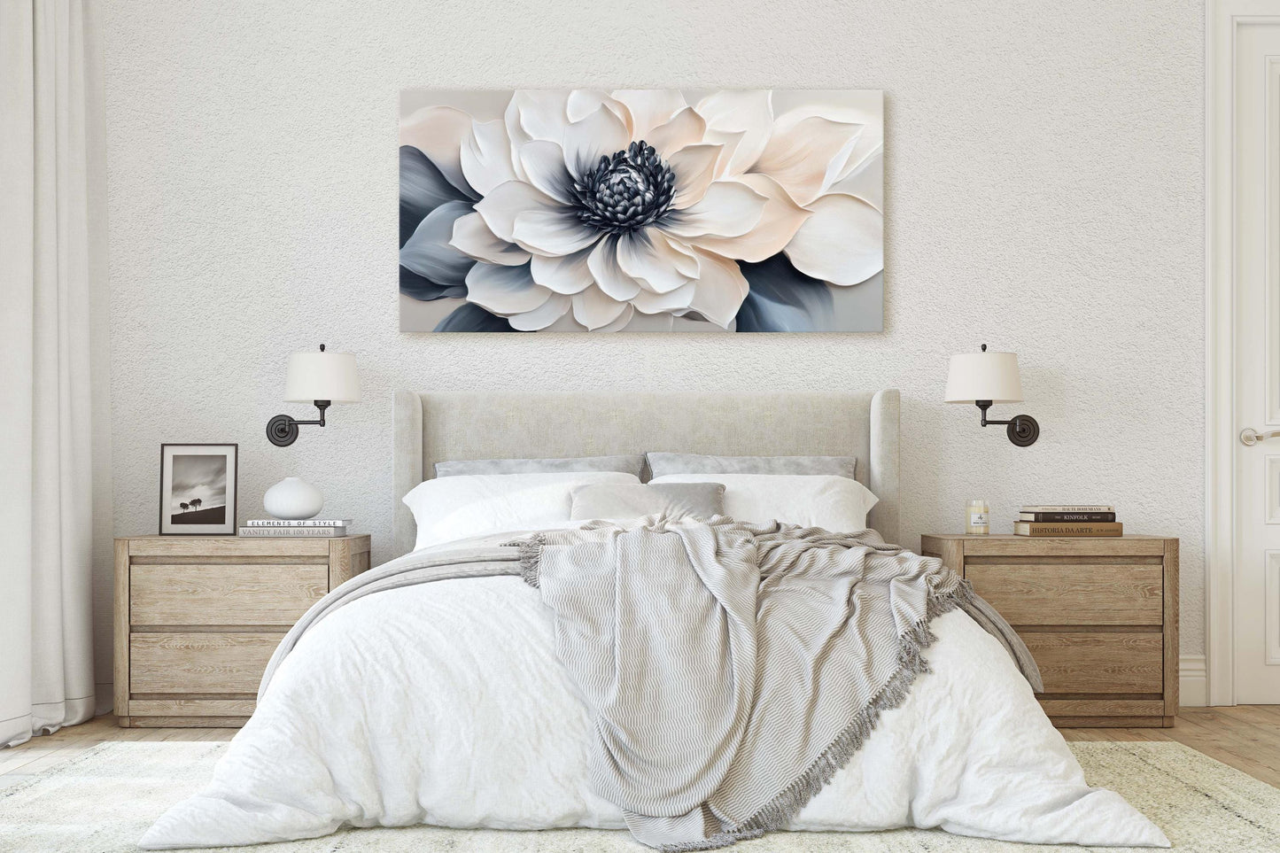 Black White Flower, Neutral Tones, Flower Painting