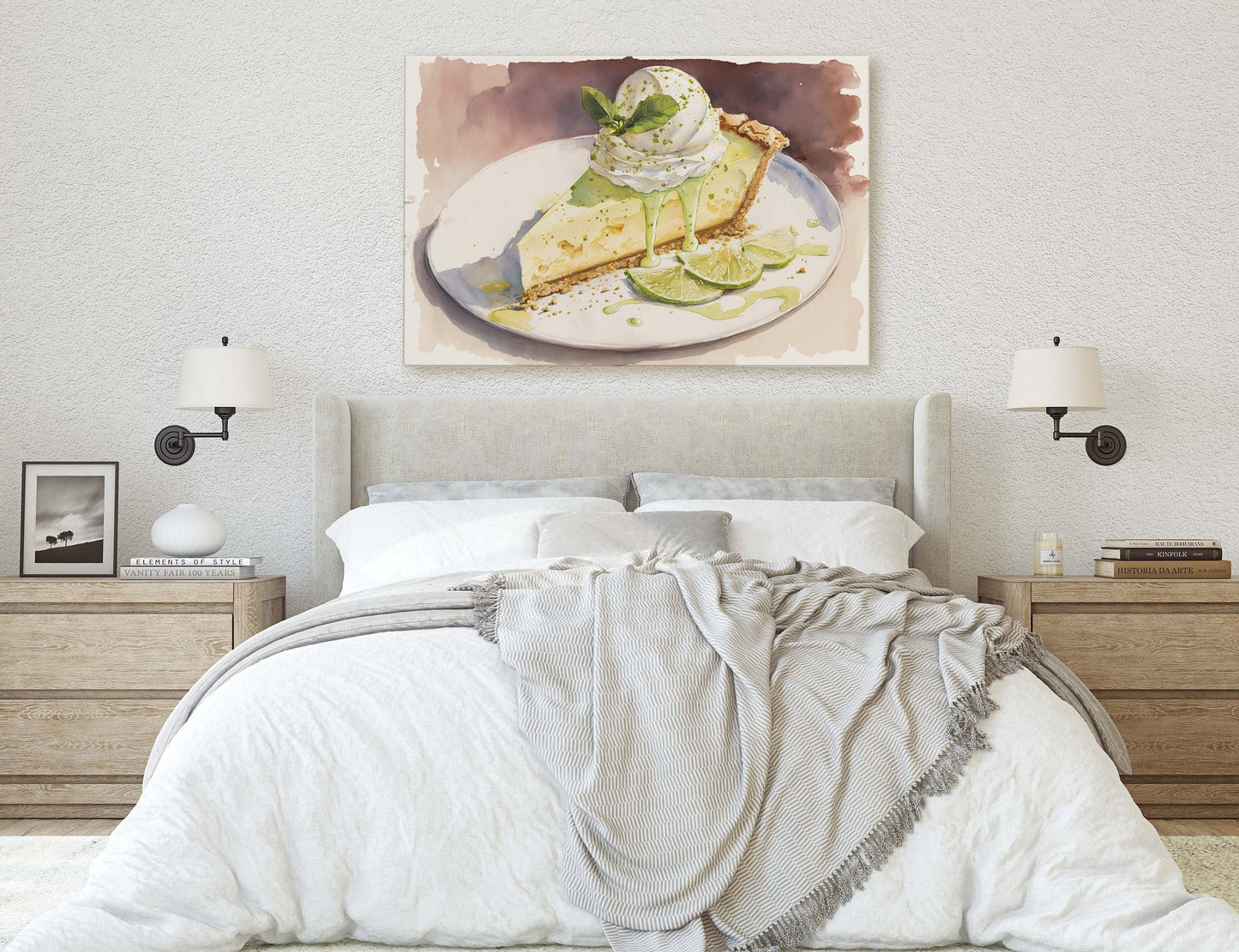 Watercolor Key Lime Pie, Dessert Art, Kitchen Wall Art, Dining Room Art, Ready To Hang, Large Print, Restaurant Print, Bakery Decor