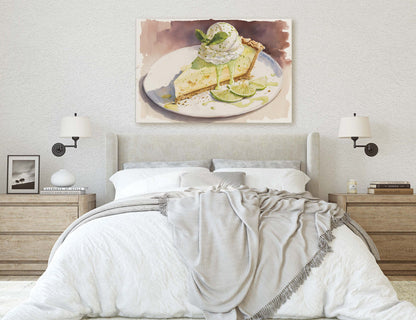 Watercolor Key Lime Pie, Dessert Art, Kitchen Wall Art, Dining Room Art, Ready To Hang, Large Print, Restaurant Print, Bakery Decor
