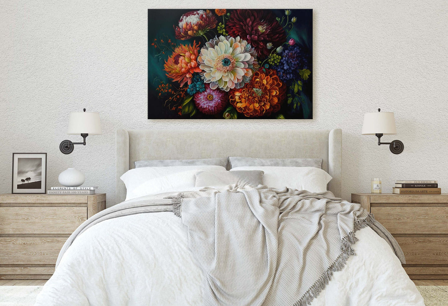 Colorful Flowers Canvas Art Ready To Hang Large Print, Oil Painting, Floral Bouquet