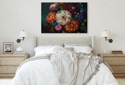 Colorful Flowers Canvas Art Ready To Hang Large Print, Oil Painting, Floral Bouquet