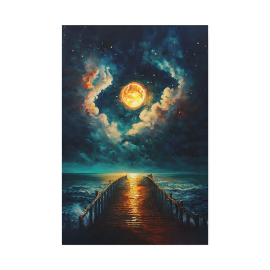 Moonlit Pier Stretched Canvas Ready to Hang