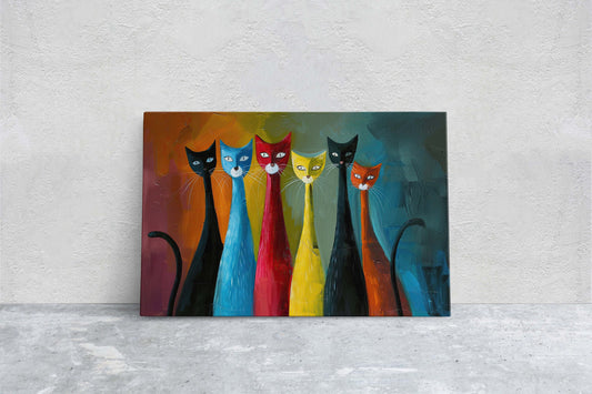 Rainbow Cats, Cat Lover Art, Large Art Print, Framed Canvas, Abstract Animal, Pastel Color, Colorful Decor, Large Art Print, Symbolism