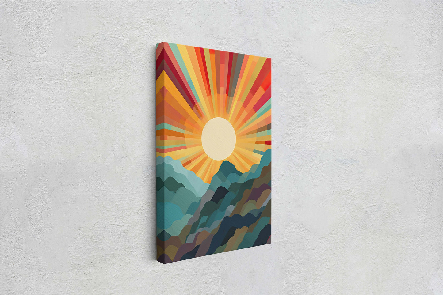 Sunshine Mountain on Canvas, Sunset Decor, Flat Art, Vibrant Color, Bold Art, Vertical, Abstract, Mid Century Modern, Scandinavian Print