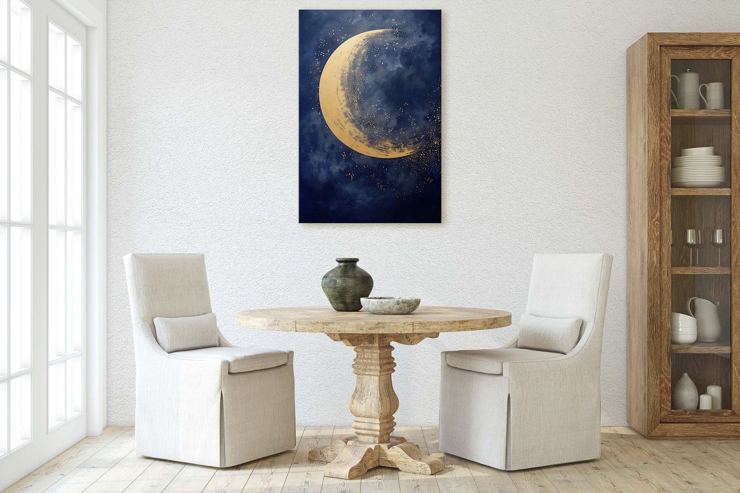 Gold Moon on Indigo, Moon Painting, Minimalist Art, Circle Indigo, Maximalist Art, Contemporary Decor, Celestial Art, Space Decor, Night Sky
