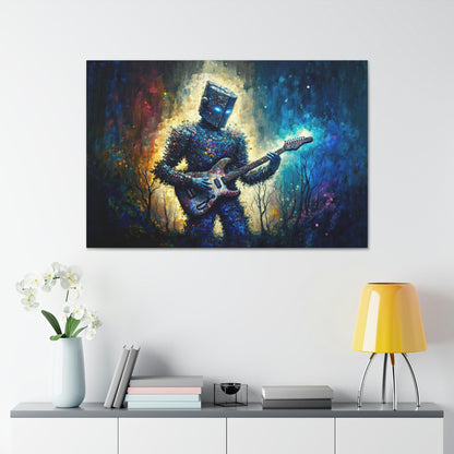 Robot Guitar Canvas Art Ready To Hang Large Print, Man Cave, Video Game, Retro Fururistic, Colorful