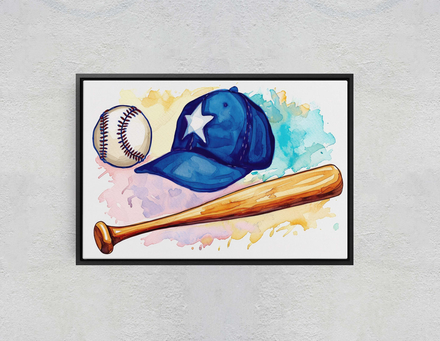 Watercolor Baseball, Baseball Painting, Baseball Bat, Original Art, Sport Lover, Kids Room, Boys Room