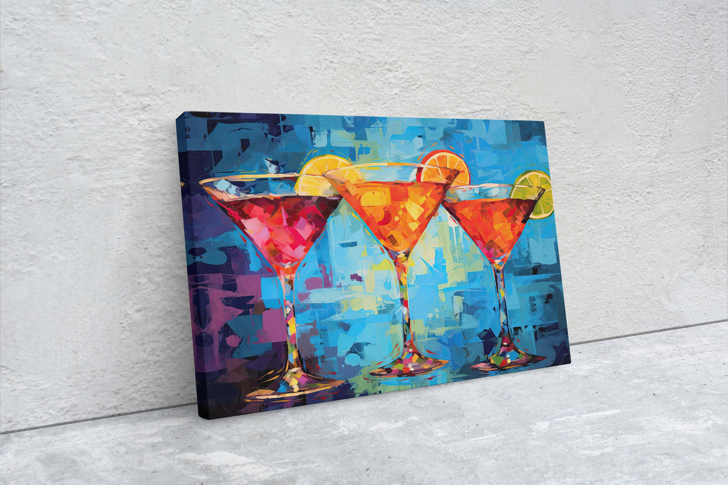 Margarita Glasses, Bar Decor, Cocktails, Restaurant Art, Kitchen, Dining Room, Mixed Drinks, Beverages, Ready to Hang, Canvas Print