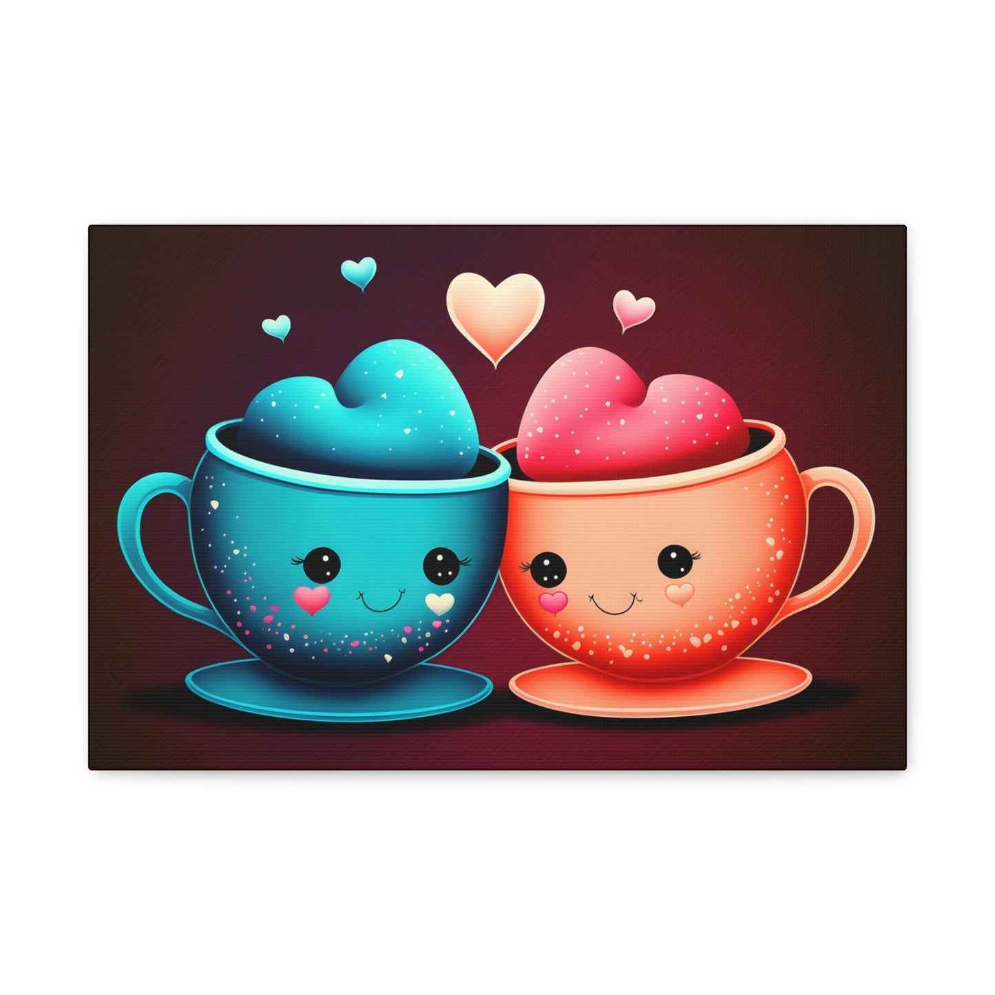 Cute Mugs in Love Canvas Art Ready To Hang