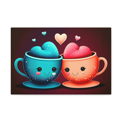 Cute Mugs in Love Canvas Art Ready To Hang