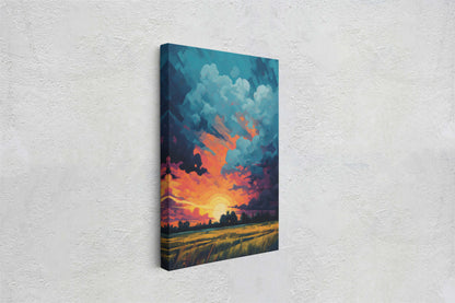 Sunset Field, Vibrant Color, Soothing Art, Peaceful Decor, Painting, Broad Brush stroke, Vivid Art, Large Print, Ready to Hang