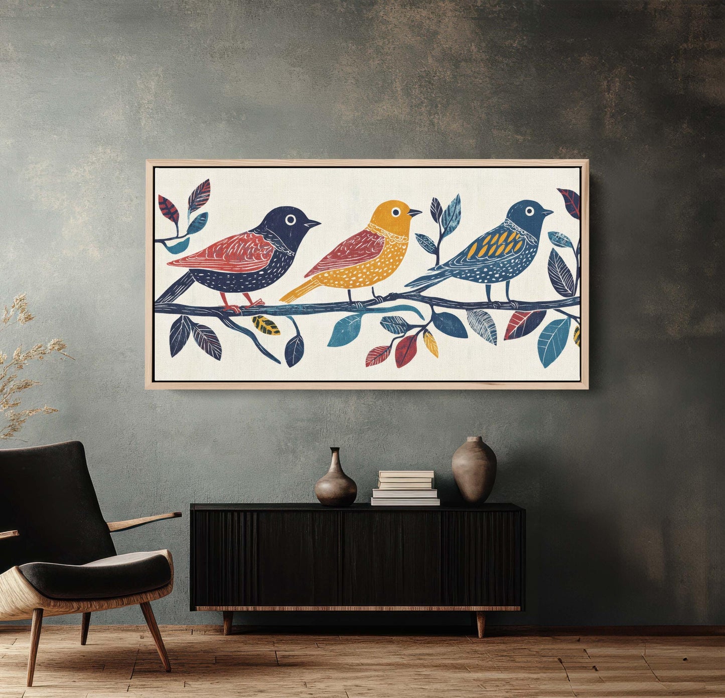 Linocut Bird Art, Scandinavian Art, Abstract Birds, Contemporary Decor