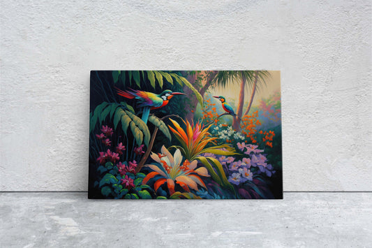 Jungle Birds of Passion Flowers Art Ready To Hang Large Print, Oil Painting, Landscape, Natural Beauty, Colorful