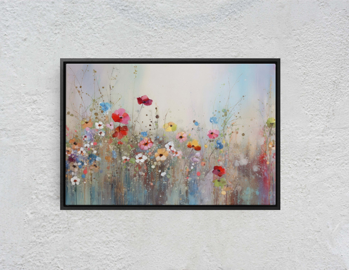 Wildflowers on Canvas, Flowers in Rain. Abstract Wall Art, Framed Canvas, Watercolor flowers,  Floral Print, Classic, Rustic Farmhouse