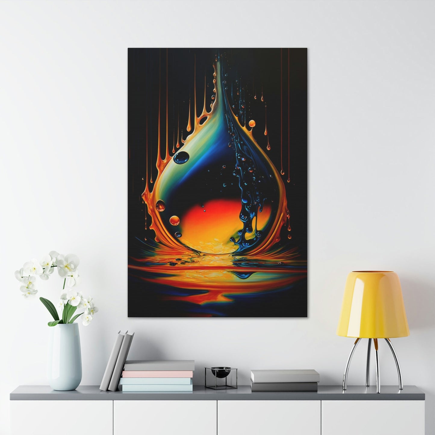 Water Drop Modern Art Canvas Ready To Hang Large Print, Man Cave, Colorful, Oil Drop