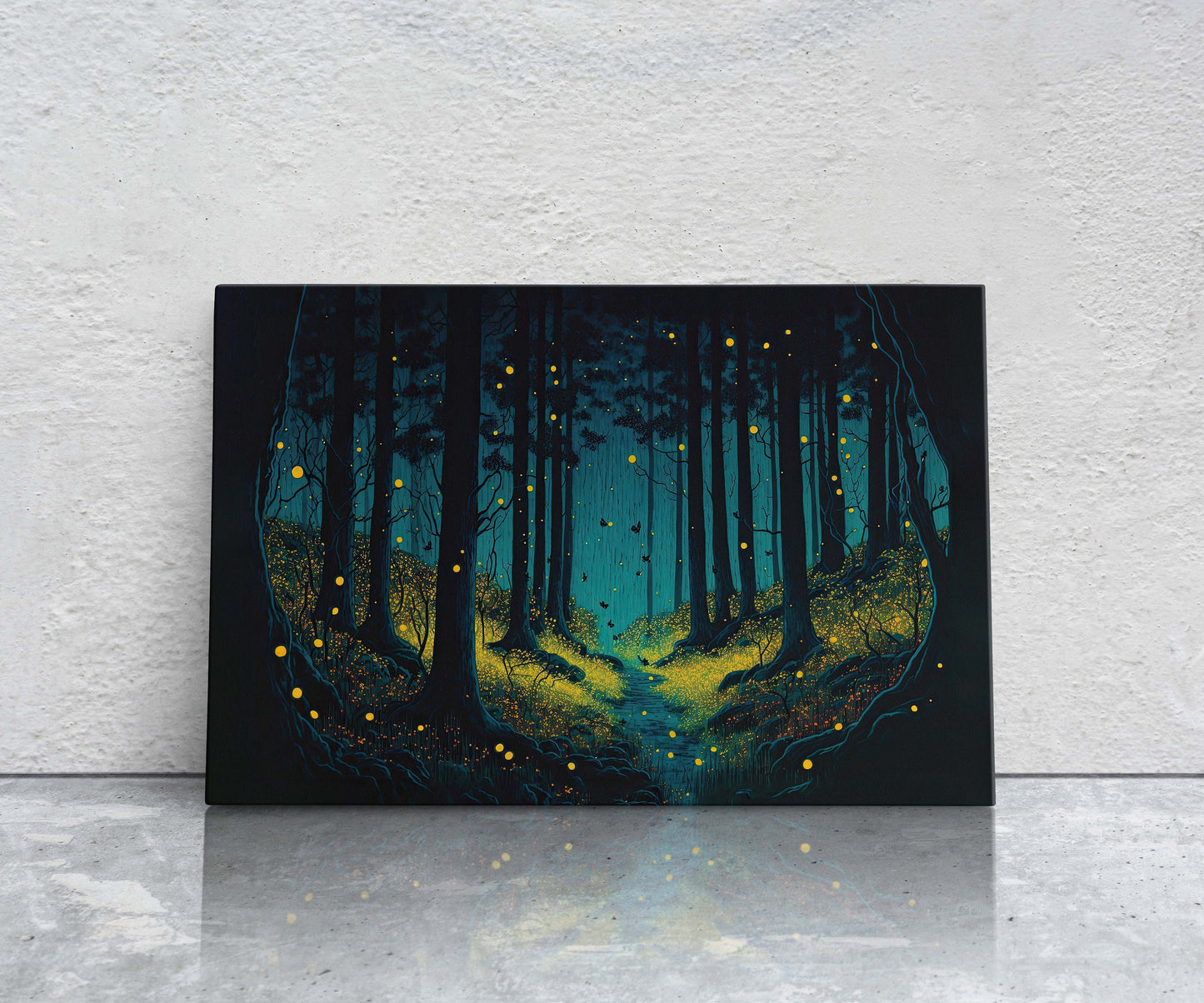 Firefly Forest Canvas Art Ready To Hang Large Print, Oil Painting, Ethereal, colorful, Mysterious
