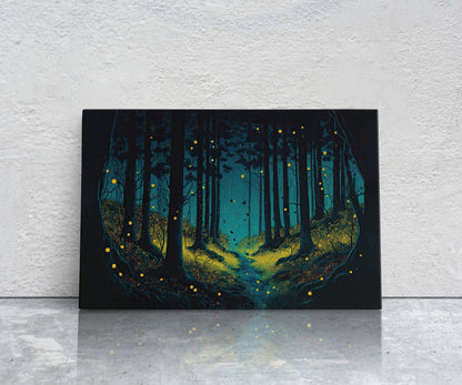 Firefly Forest Canvas Art Ready To Hang Large Print, Oil Painting, Ethereal, colorful, Mysterious