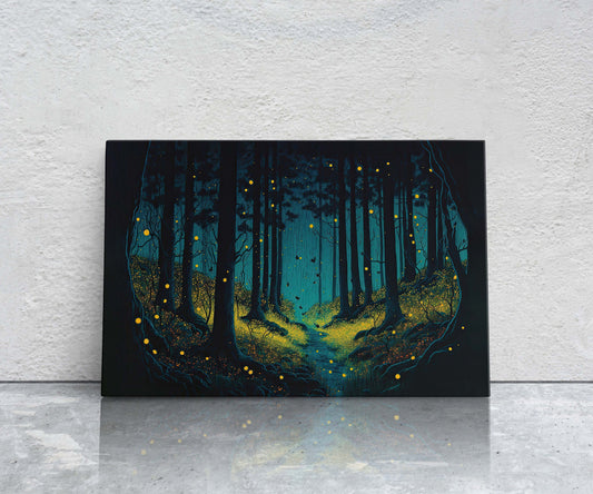 Firefly Forest Canvas Art Ready To Hang Large Print, Oil Painting, Ethereal, colorful, Mysterious