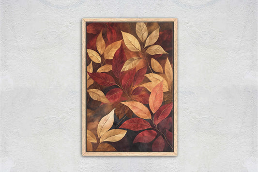 Fall Leaves Painting, Red Orange Leaves, Autumn Decor