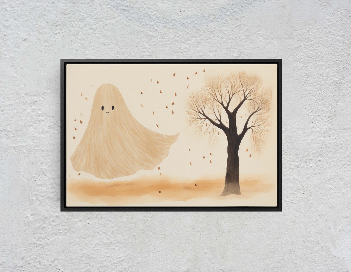 Cute Ghost, Halloween Ghost, Friendly Ghost, Sepia Subdued, Halloween Decor, Adorable Halloween, Framed Canvas, Poster Print