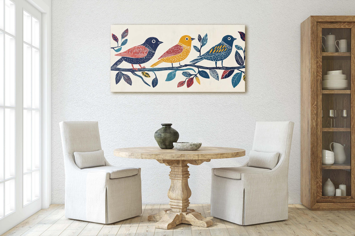 Linocut Bird Art, Scandinavian Art, Abstract Birds, Contemporary Decor