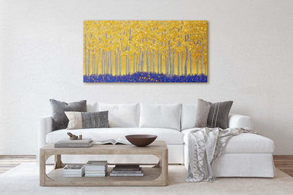 Fall Aspen on Canvas, Autumn Forest, Abstract Art, Contemporary Print