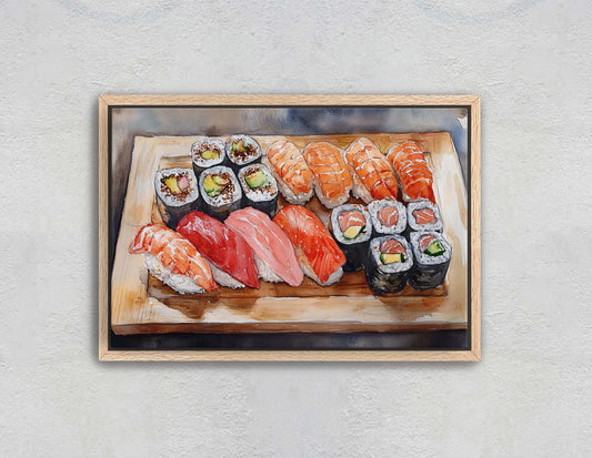 Sushi Print, Sashimi Canvas, Food Decor, Kitchen Art
