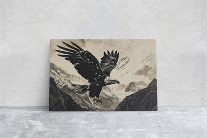 Black and White Eagle, Bald Eagle Painting, Cabin Decor, Mountain Home Art, Framed Canvas, Mountain Range, Nature Art