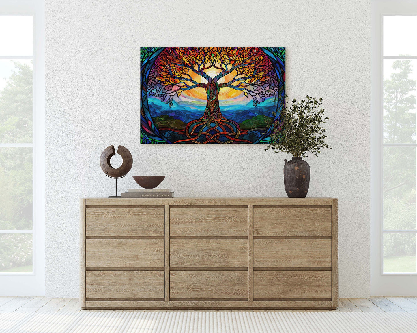 Tree of life, Yggdrasil Painting, Norse Mythology, Celtic Art, Stained Glass, Symbolic Artwork, Nature Decor, Abstract Nature, Large Print