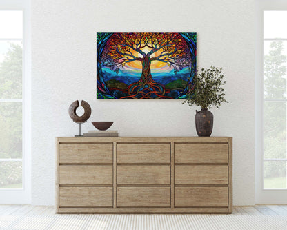 Tree of life, Yggdrasil Painting, Norse Mythology, Celtic Art, Stained Glass, Symbolic Artwork, Nature Decor, Abstract Nature, Large Print