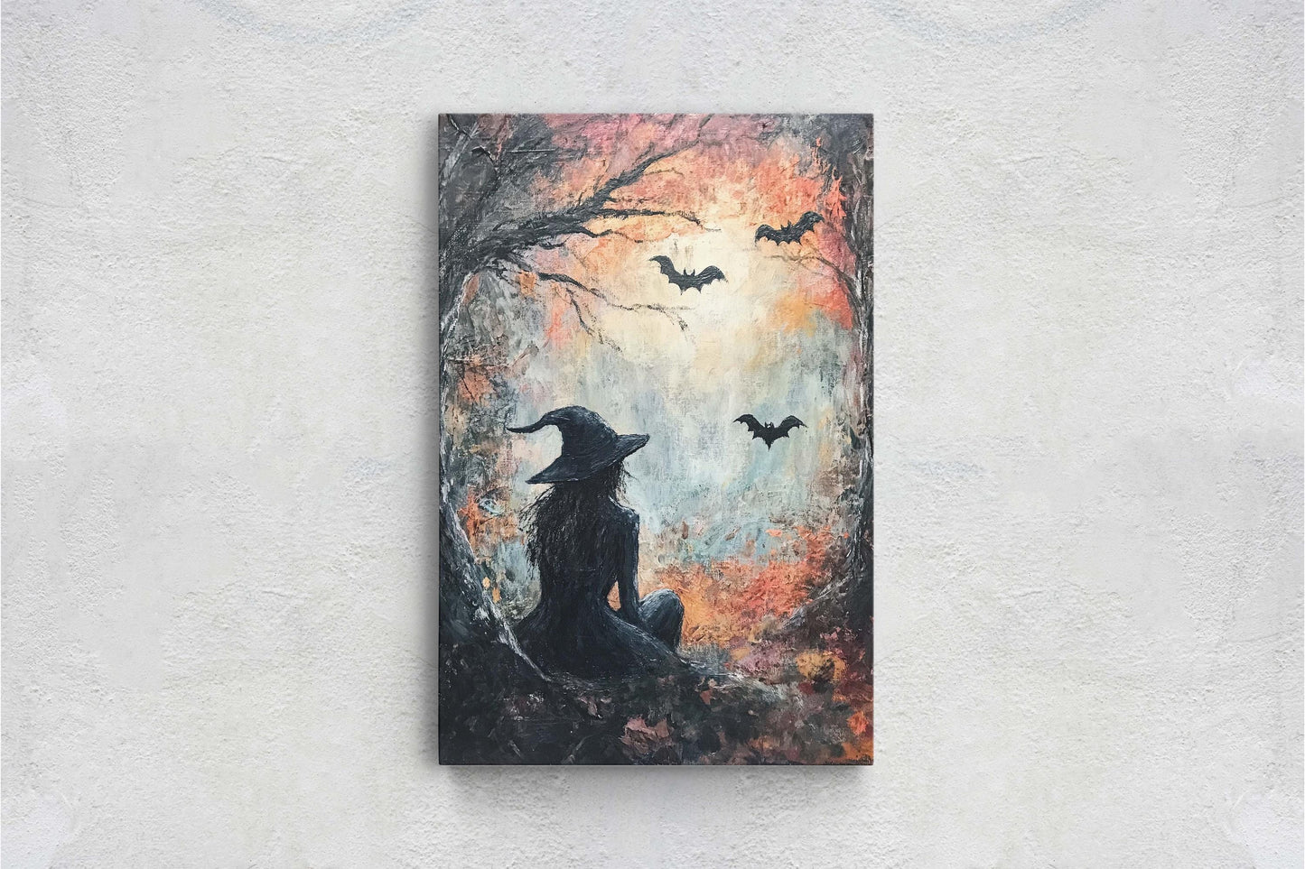 Witch Full Moon, Black Cat Wildflowers, Halloween Decor, Gothic Decor, Whimsical Halloween, Whimsy Night Stars, Bats Flying