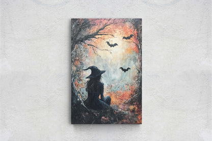 Witch Full Moon, Black Cat Wildflowers, Halloween Decor, Gothic Decor, Whimsical Halloween, Whimsy Night Stars, Bats Flying