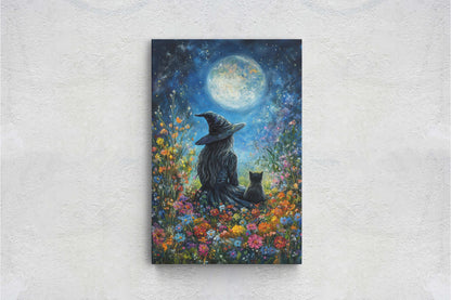 Witch Full Moon, Black Cat Wildflowers, Halloween Decor, Whimsical Halloween, Whimsy Night Stars
