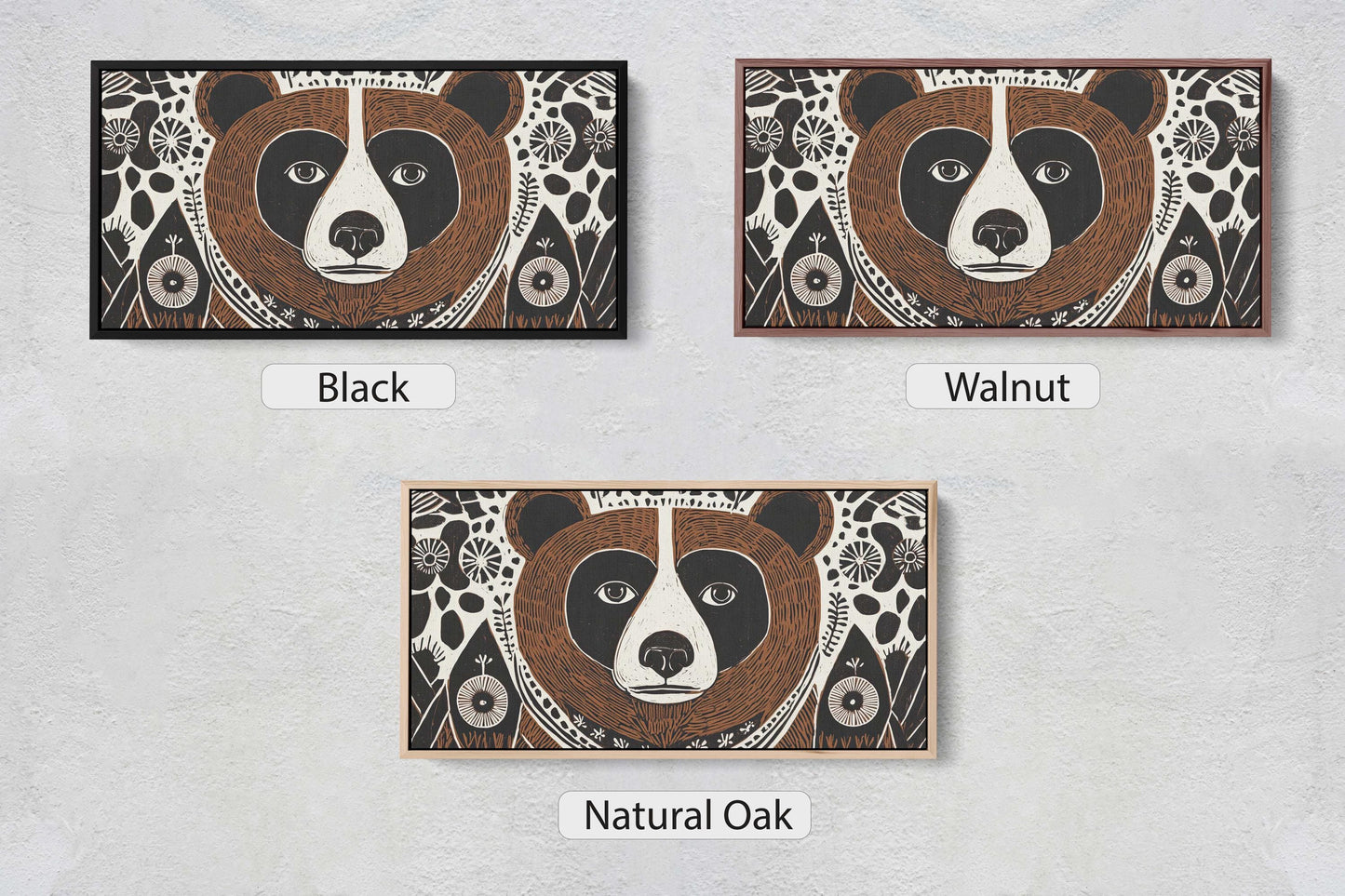 Bear Folk Art, Scandinavian Print, Large Canvas, Linocut Print