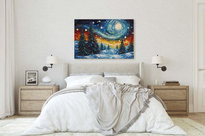 Winter Starry Night, Pine Trees Snow, Colorful Snow, Van Gogh, Framed Canvas, Night Sky, Star Sky