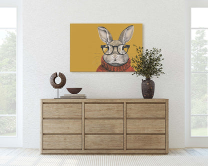 Hipster Rabbit, Pop Art, Street Art, Graffiti Painting, Animal Sunglasses, Orange Blue, Fun Quirky, Large Art Print, Kids Room, Bunny Art