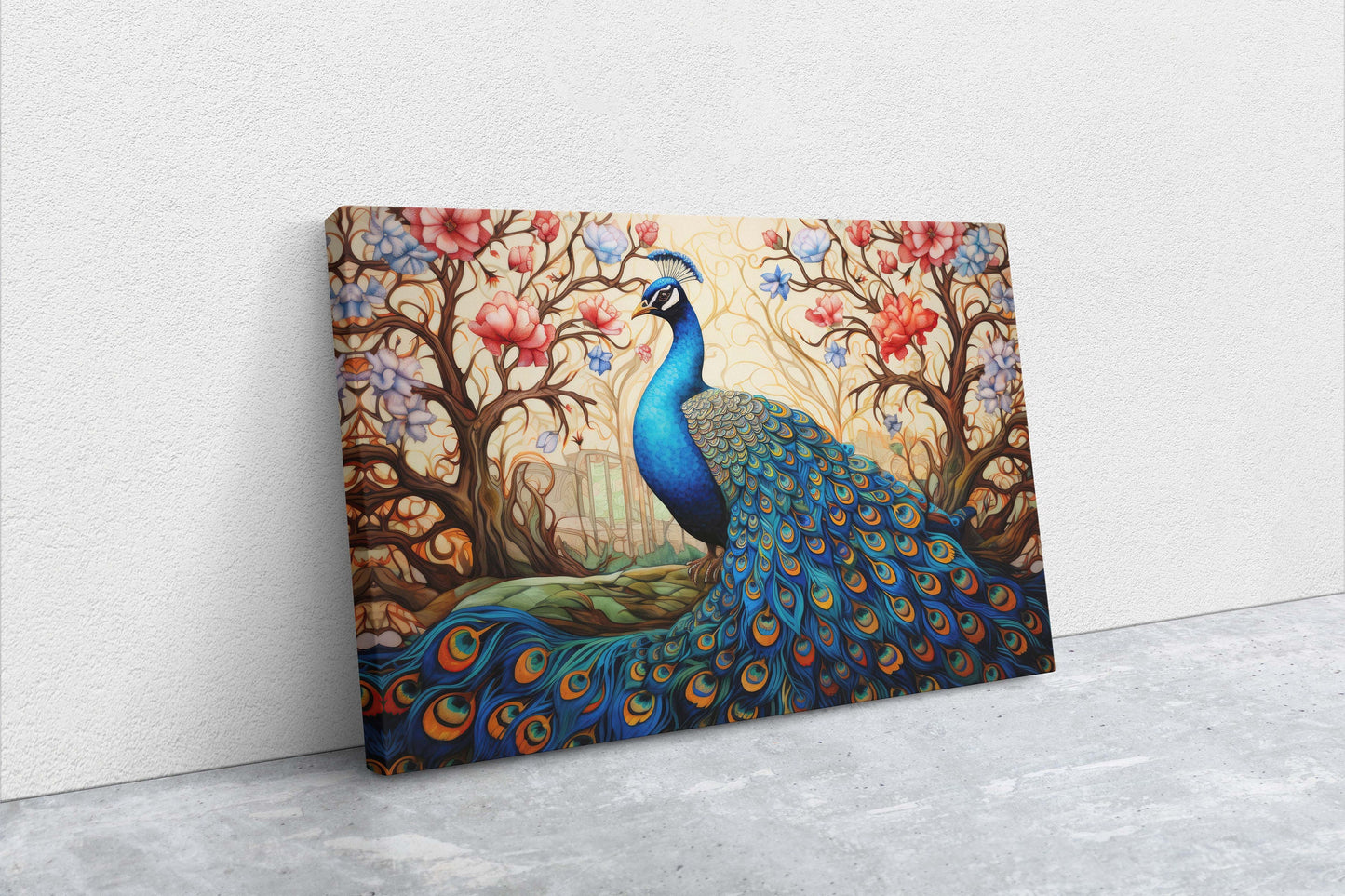Peacock Painting,  Colorful Art, Vibrant Decor, Peacock Wall Art, Framed Canvas