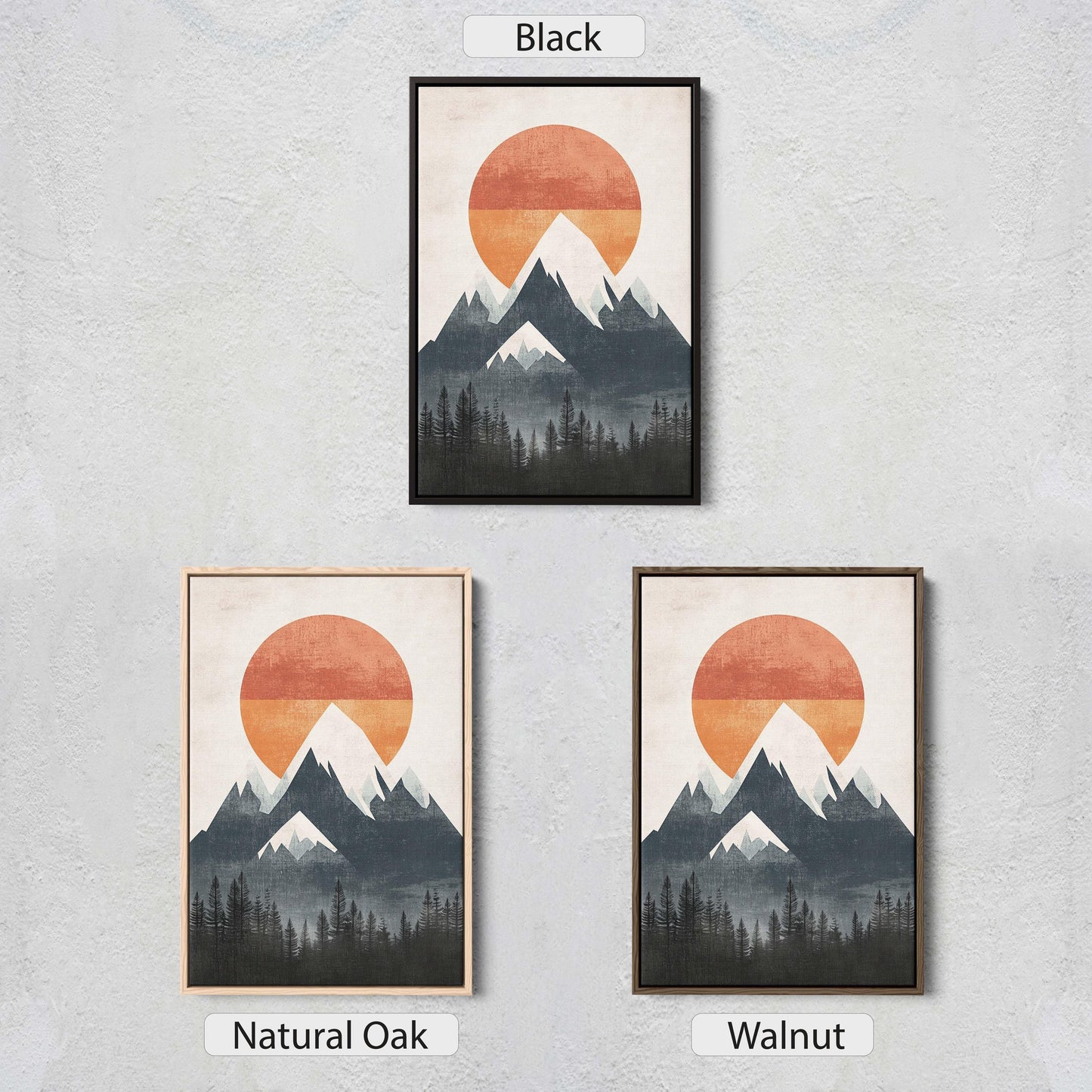 Mountain Sunrise, Contemporary Print, Linocut Print, Scandinavian Design, Modern