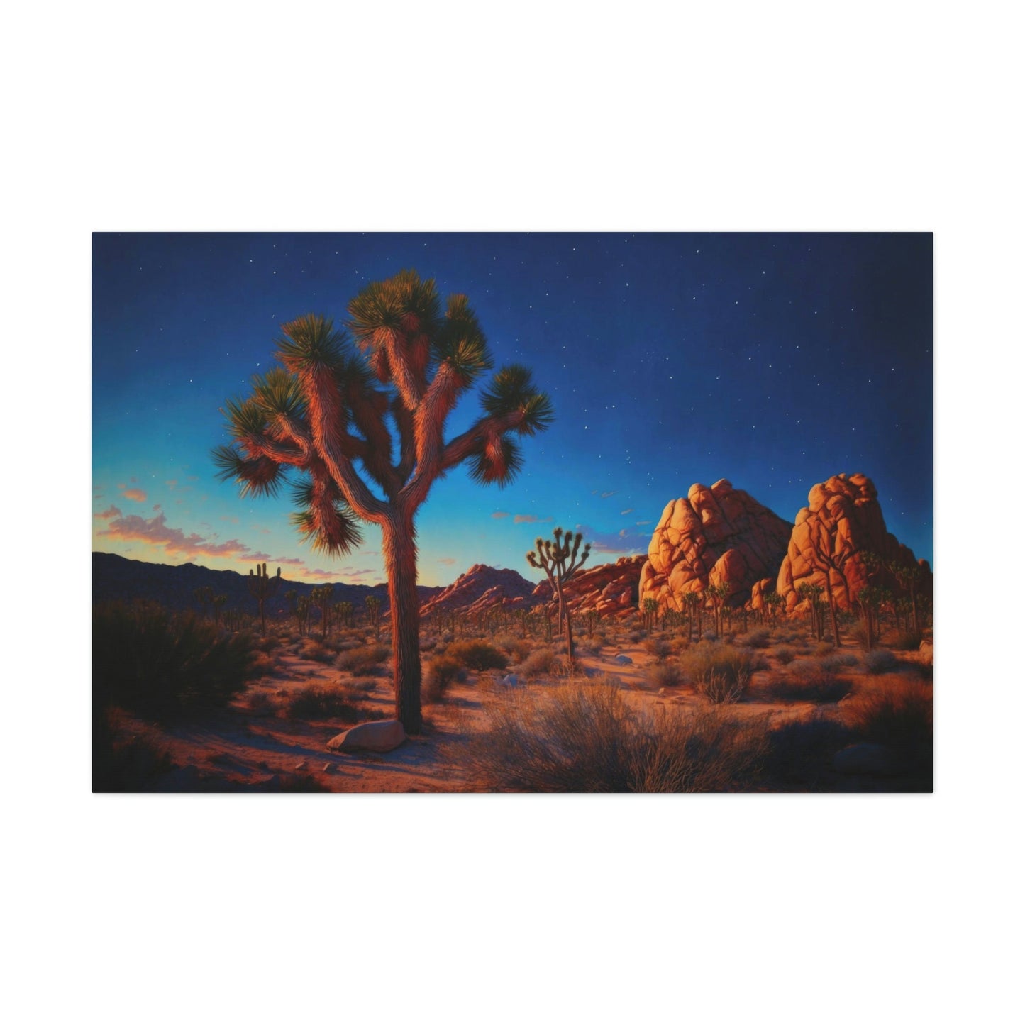 Joshua Tree Park Canvas Art Ready To Hang Large Print, Oil Painting, sunrise landscape, Sunset , Cactus