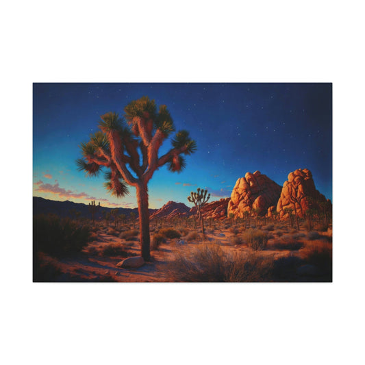Joshua Tree Park Canvas Art Ready To Hang Large Print, Oil Painting, sunrise landscape, Sunset , Cactus