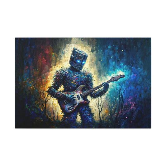 Robot Guitar Canvas Art Ready To Hang Large Print, Man Cave, Video Game, Retro Fururistic, Colorful
