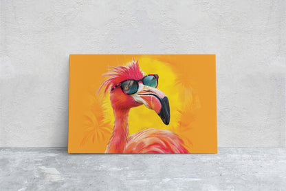 Hipster Flamingo, Pop Art, Street Art, Graffiti Painting, Animal Sunglasses, Orange Blue, Fun Quirky, Large Art Print, Kids Room, Pink