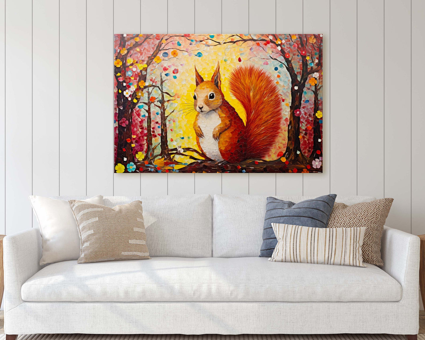 Colorful Squirrel, Woodland Animal, Canvas Framed, Large Art print, Bright Vivid Decor, Cute and Fun, Red Squirrel
