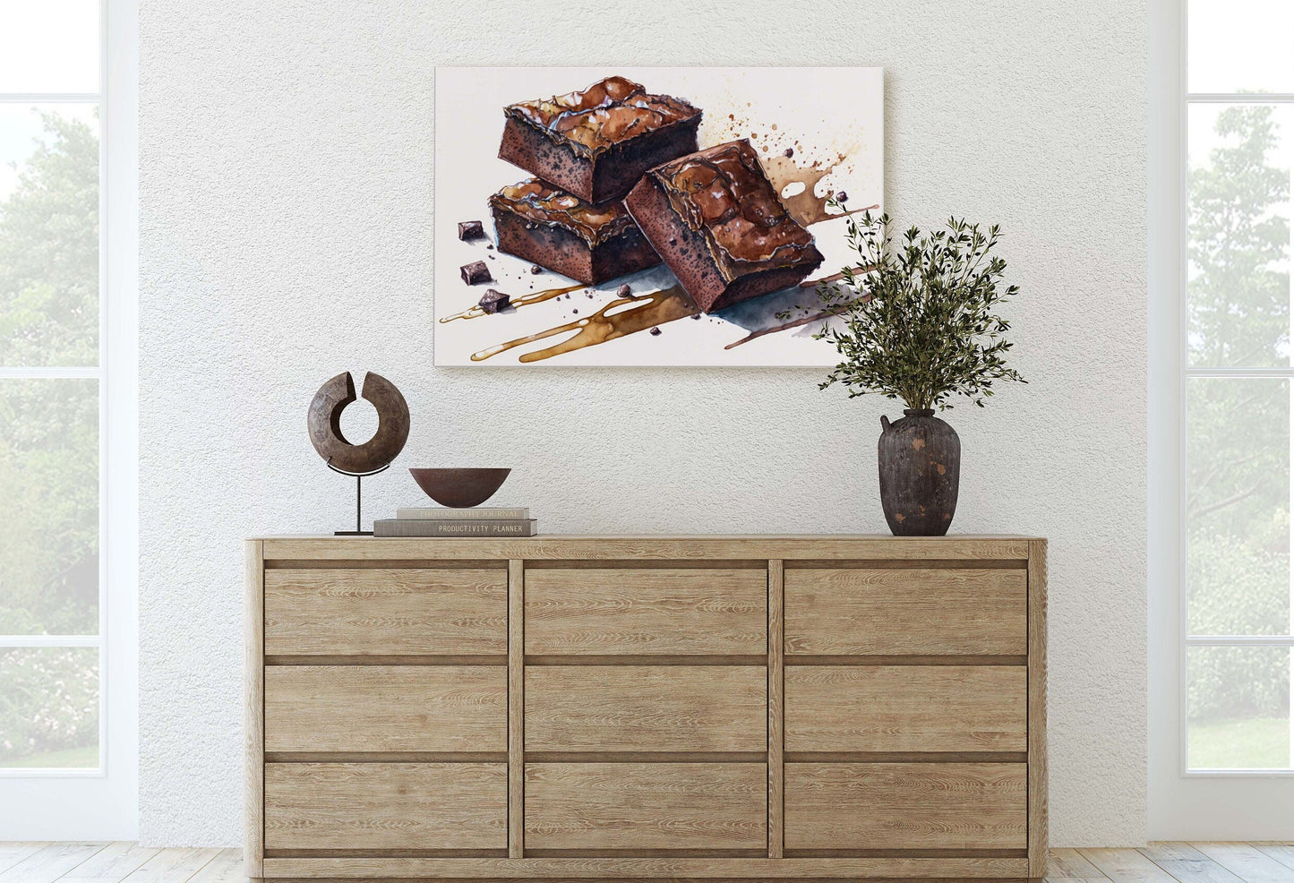 Brownie WaterColor, chocolate, Ready To Hang, Large Print, Watercolor Painting, Dining Room, Kitchen Art, Restaurant Art, Bakery, Dessert